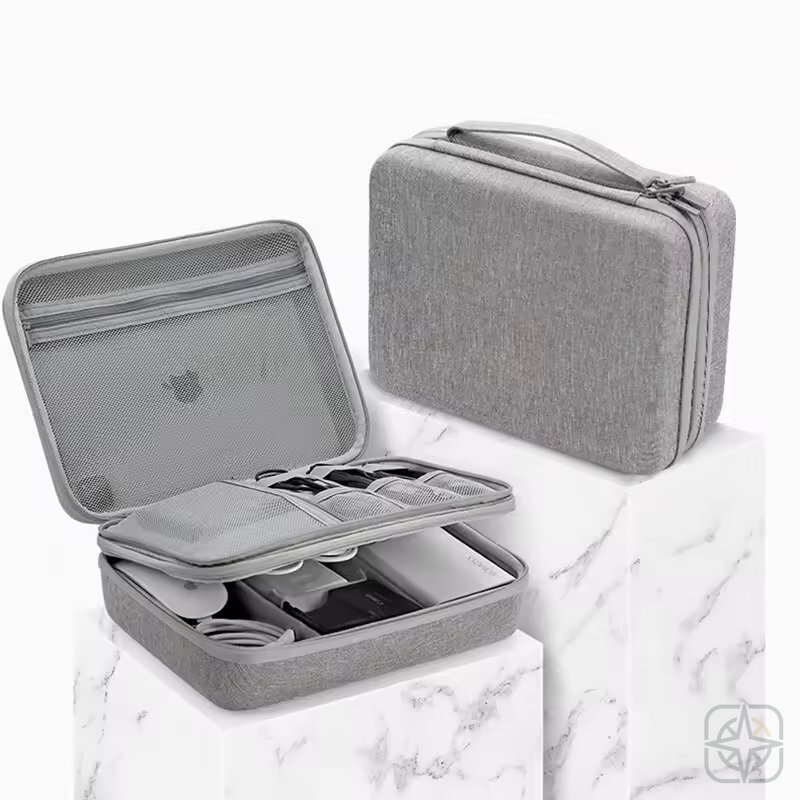 Hardshell Tech Organizer Case — Double-Layer Travel Storage Bag for Cables, Chargers & Gadgets