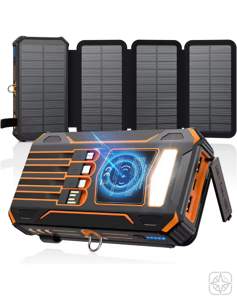 Solar Power Bank with 4 Foldable Panels — Rugged Wireless Charger